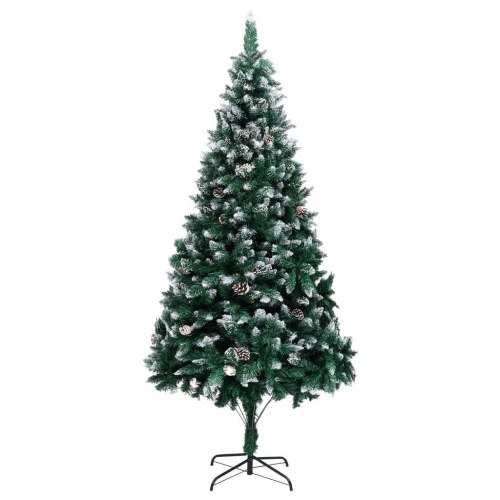 Kunstigt juletræ med grankogler og hvid sne - 210 cm