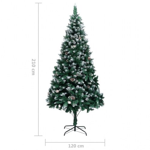 Kunstigt juletræ med grankogler og hvid sne - 210 cm
