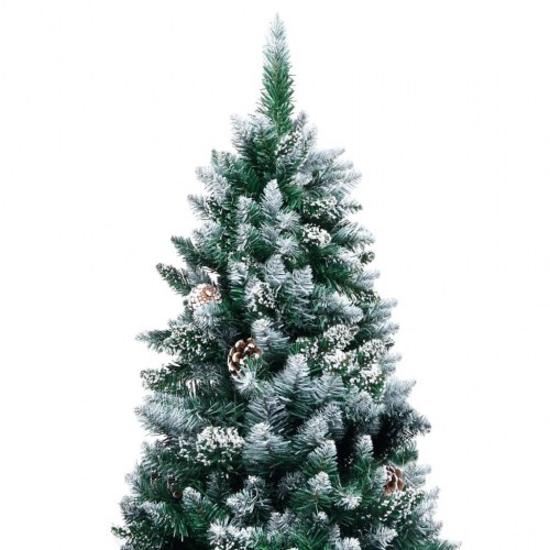 Kunstigt juletræ med grankogler og hvid sne - 240 cm