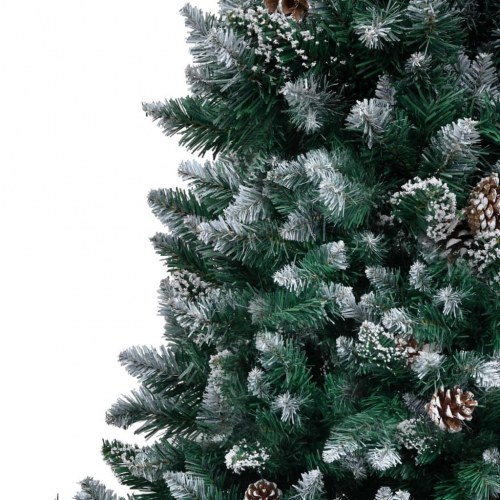 Kunstigt juletræ med grankogler og hvid sne - 240 cm