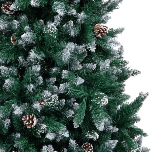 Kunstigt juletræ med grankogler og hvid sne - 240 cm