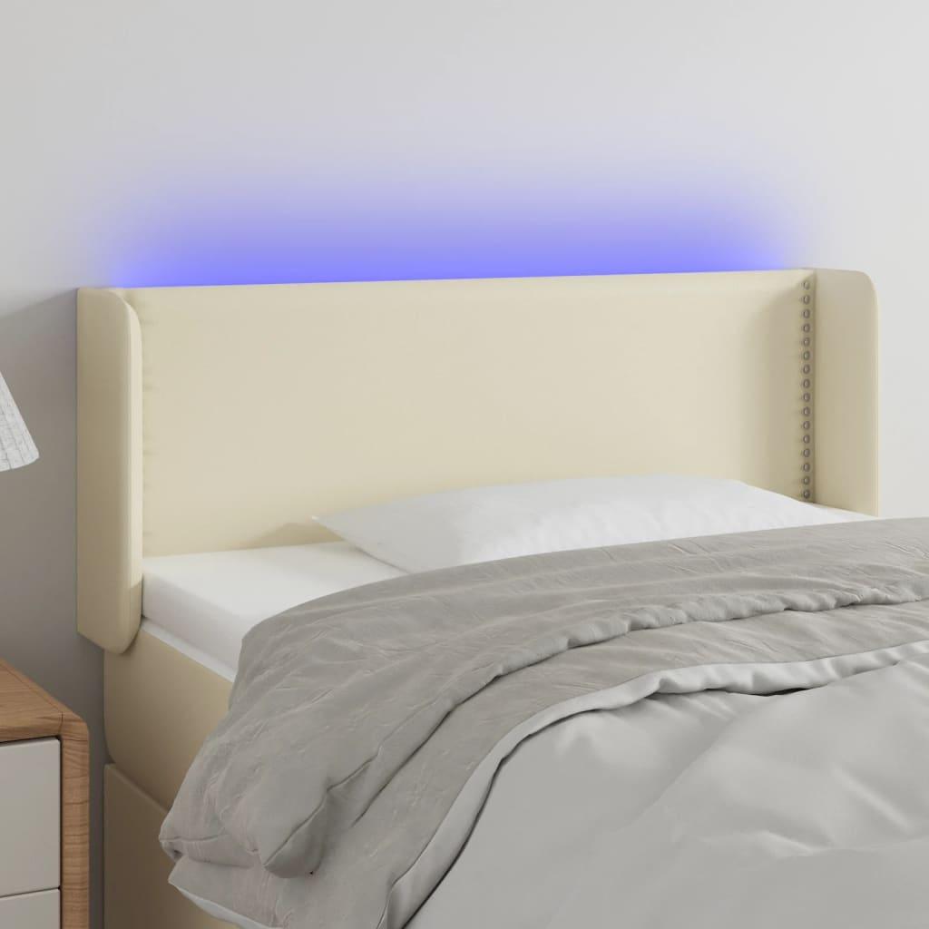 Sengegavl med LED-lys 93x16x78/88 cm kunstlæder cremefarvet