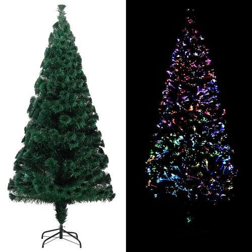 Kunstigt juletræ med fod 240 cm fiberoptik grøn
