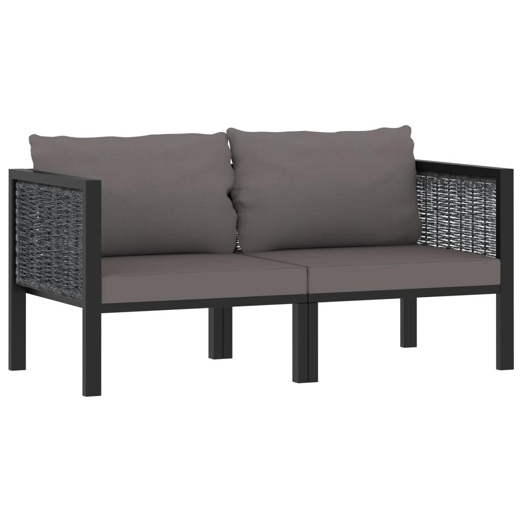 2-personers sofa med hynder polyrattan antracitgrå