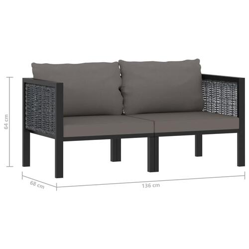 2-personers sofa med hynder polyrattan antracitgrå