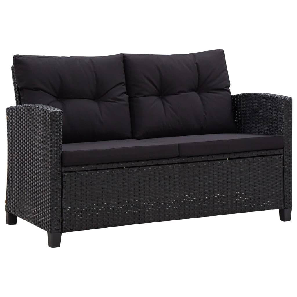 Topersoners havesofa med hynder i polyrattan - sort, 124 cm