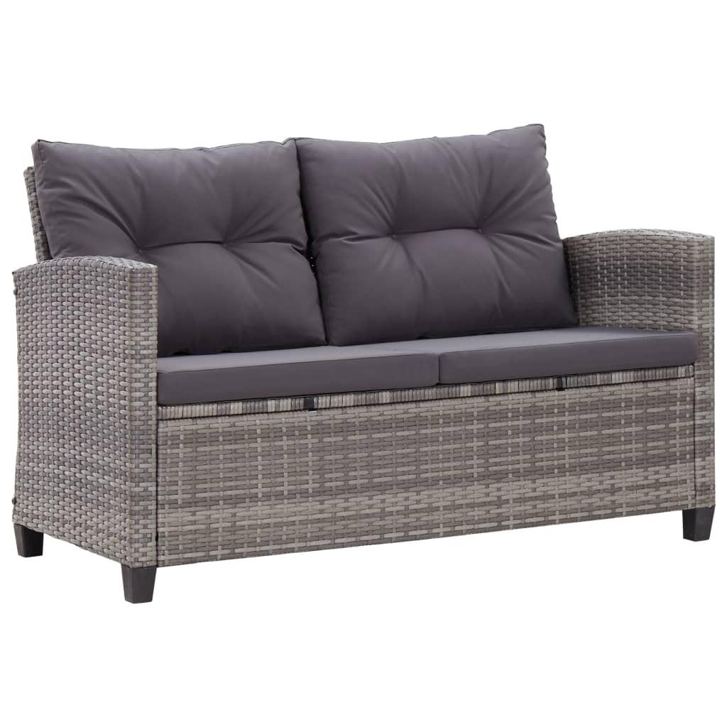 Topersoners havesofa med hynder 124 cm - polyrattan, grå