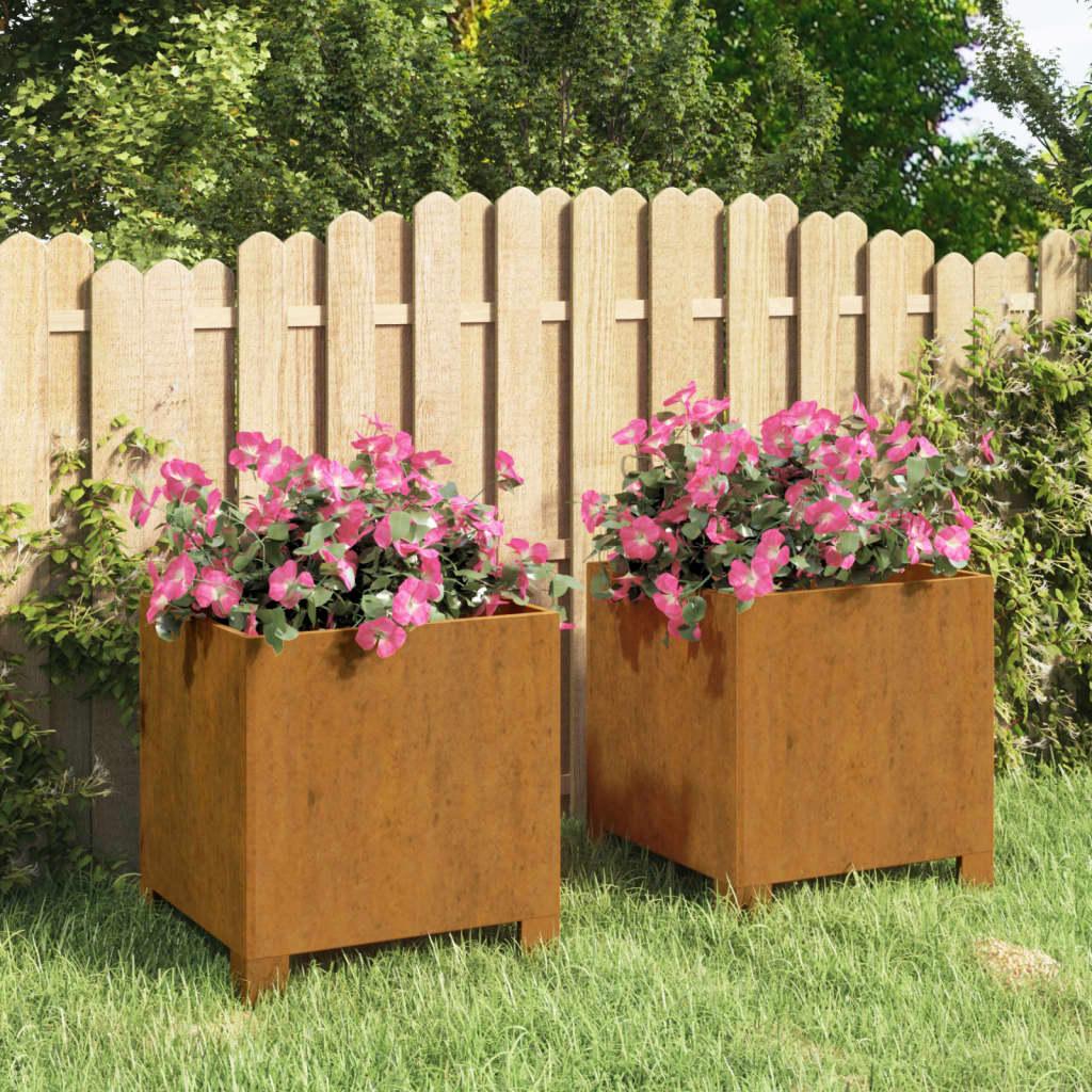 Plantekasser med ben 2 stk. 32x30x33 cm cortenstål rustfarvet