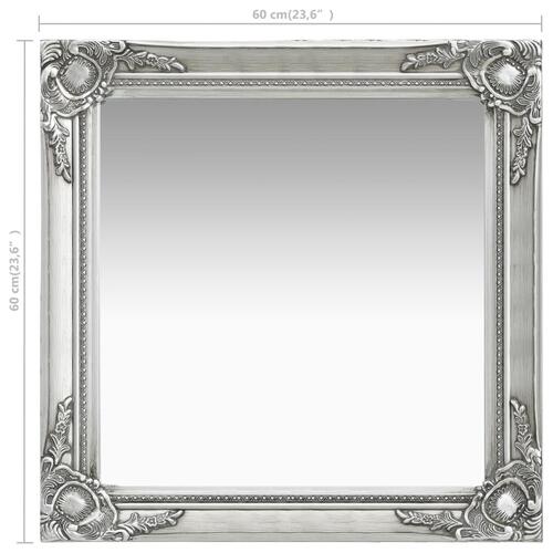 Vægspejl 60x60 cm barokstil sølvfarvet