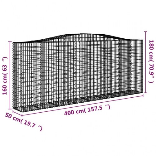 Buede gabionkurve 6 stk. - 400×50×160/180 cm i galvaniseret jern