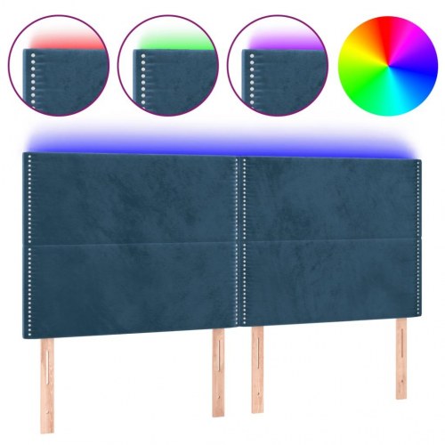 Sengegavl med LED-lys 200 x 5 x 118/128 cm - mørkeblå fløjl