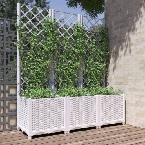 Plantekasse med espalier 120x40x136 cm PP hvid
