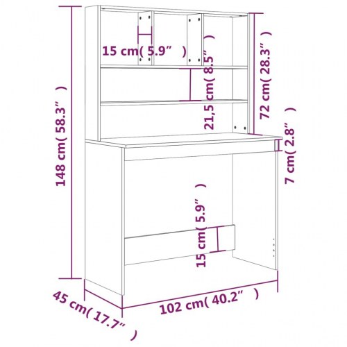 Skrivebord med hylder 102×45×148 cm - konstrueret træ, røget egetræ