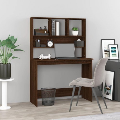 Skrivebord med hylder 102×45×148 cm - konstrueret træ, brun egetræ