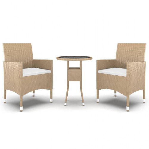 Spisebordssæt til haven i polyrattan, 3 dele - beige