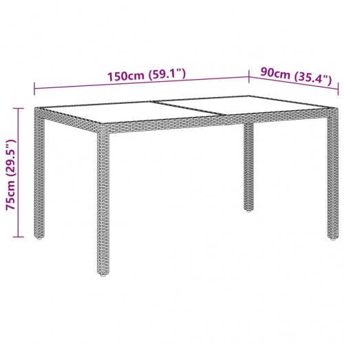 Havebord 150x90x75 cm hærdet glas og polyrattan grå