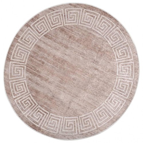 Rundt gulvtæppe 120 cm - vaskbart, beige