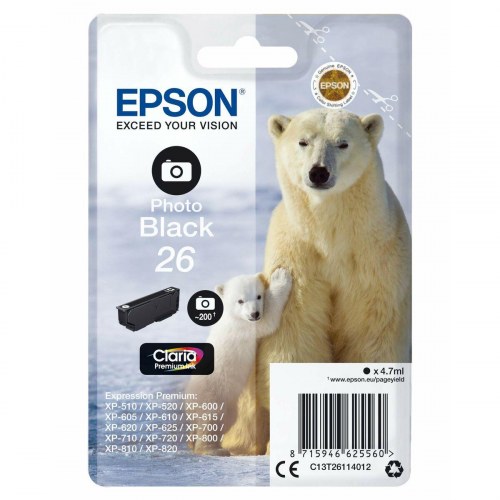 Blækpatron sort Epson 26 - original inkjet