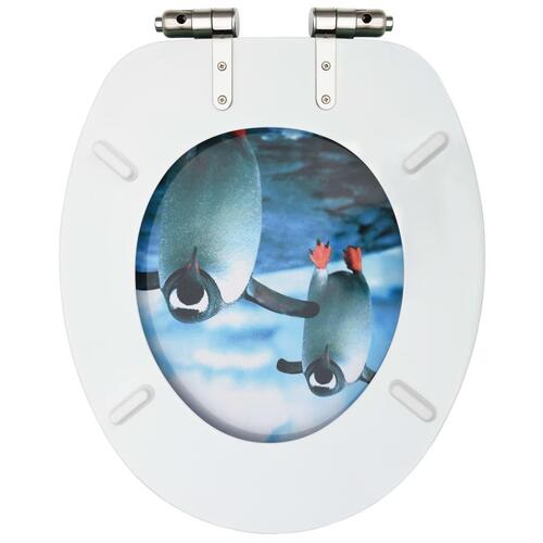 Toiletsæder med soft close-låg 2 stk. MDF pingvindesign