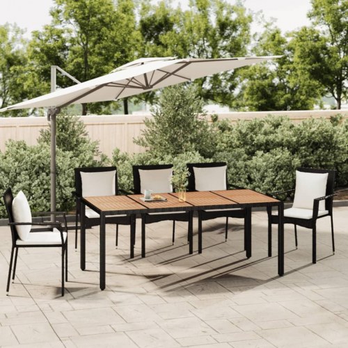 Havebord i polyrattan med bordplade i massivt akacietræ - sort, 190 × 90 cm