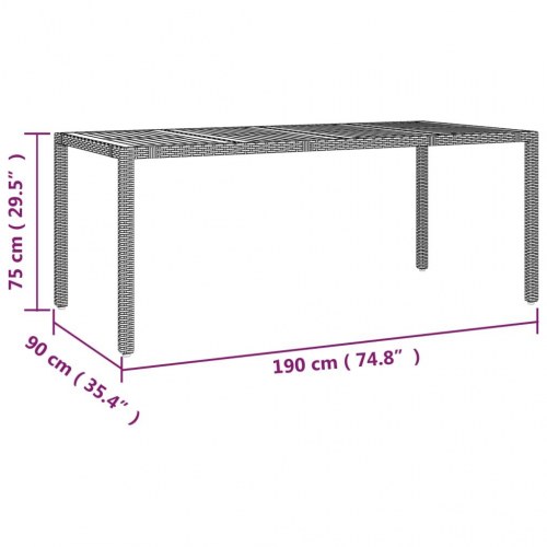 Havebord i polyrattan med bordplade i massivt akacietræ - sort, 190 × 90 cm