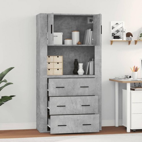 Højskab i konstrueret træ - betongrå skænk med top, 80×33×150 cm