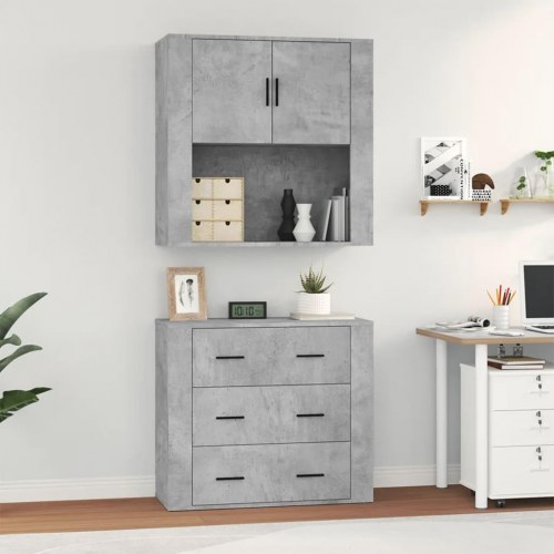 Højskab i konstrueret træ - betongrå skænk med top, 80×33×150 cm