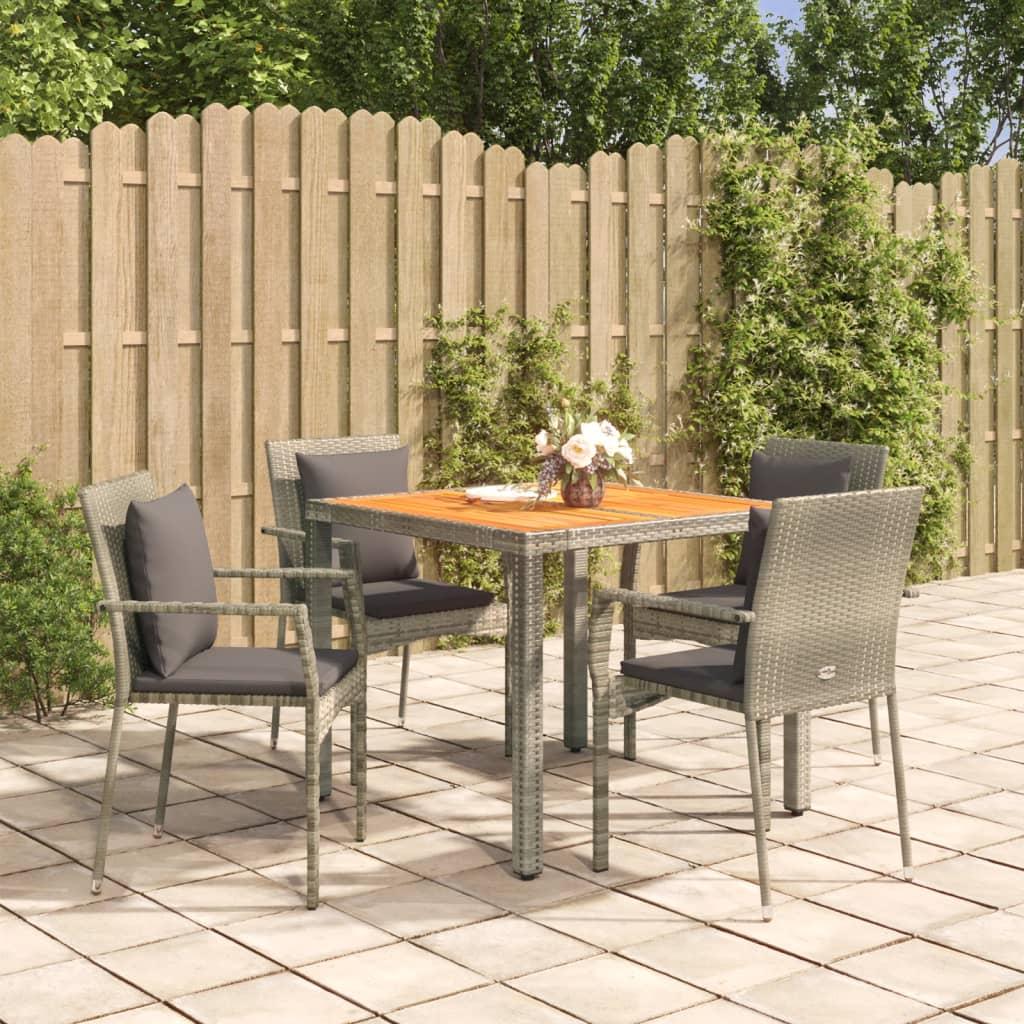 Spisebordssæt Til Haven 5 Dele Med Hynder Polyrattan - 4 / Grå / 90 cm bordlængde