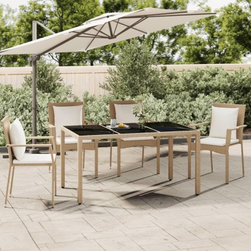 Havebord med glasbordplade polyrattan og hærdet glas beige
