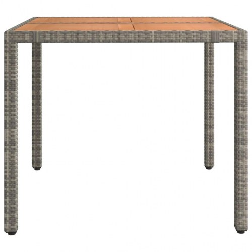 Havebord i polyrattan med bordplade i massivt akacietræ - grå, 90 × 90 cm