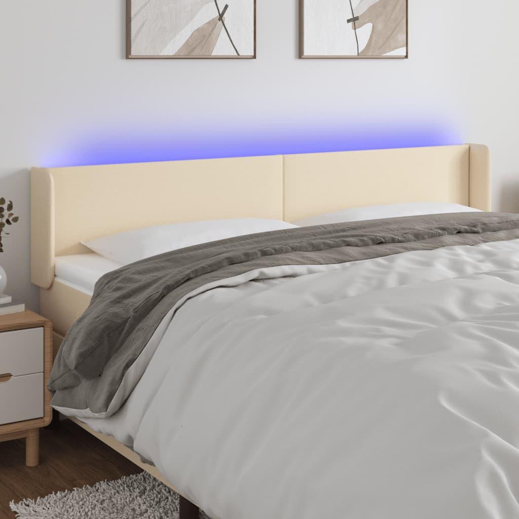Sengegavl med LED-lys 203x16x78/88 cm - stof, cremefarvet