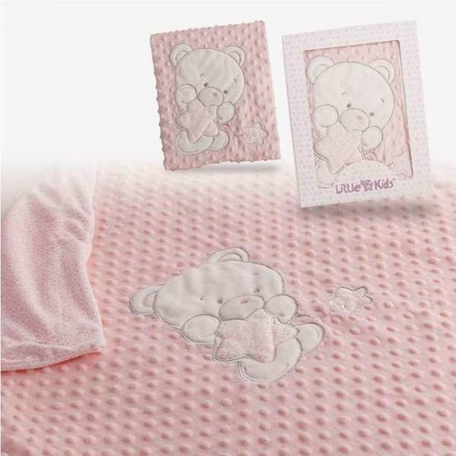 Fun baby tæppe - Bjørn, pink med broderi, dobbeltlag 100 × 75 cm