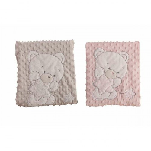 Fun baby tæppe - Bjørn, pink med broderi, dobbeltlag 100 × 75 cm