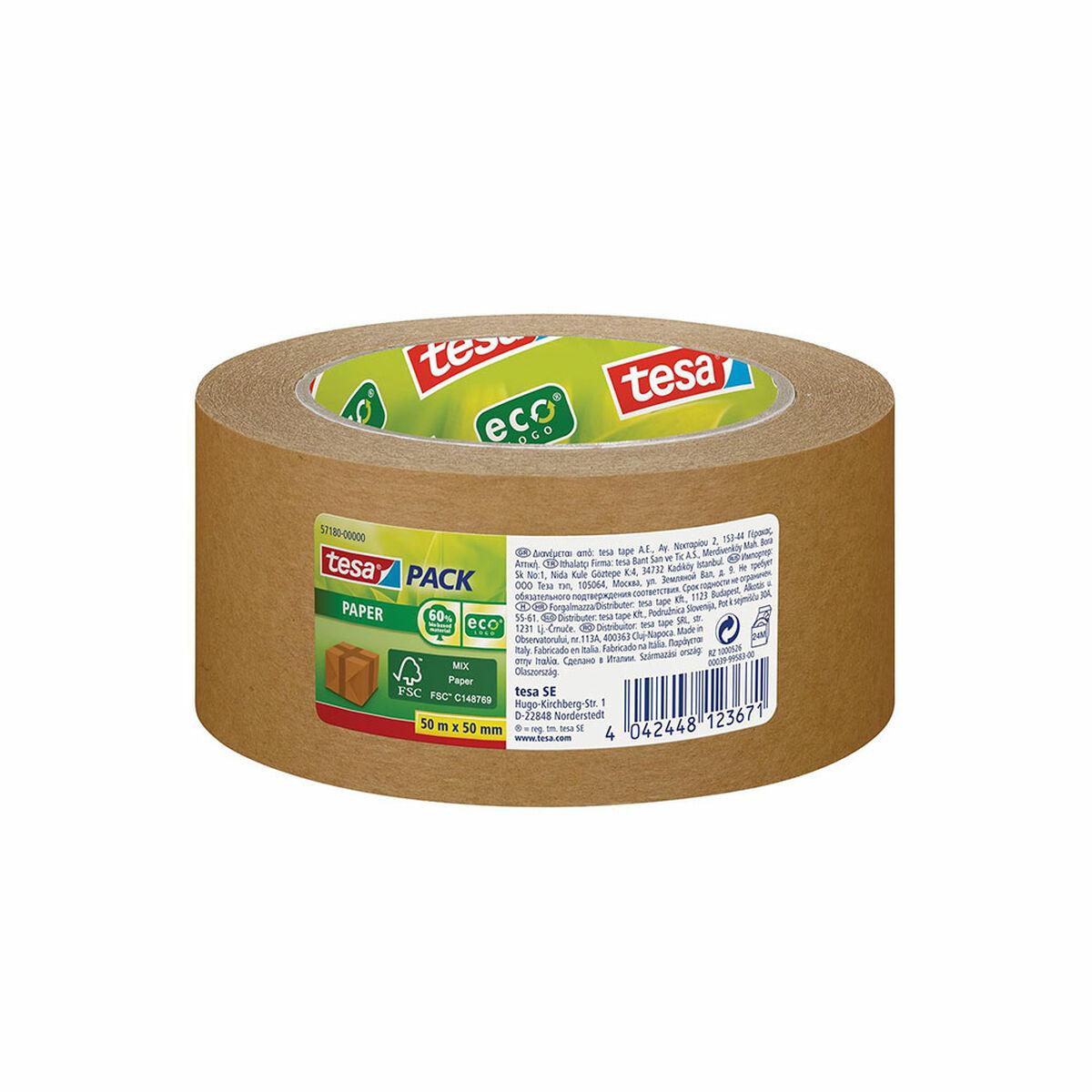 TESA pakketape papir 50 mm × 50 m - brun, ekstra stærk, økologisk