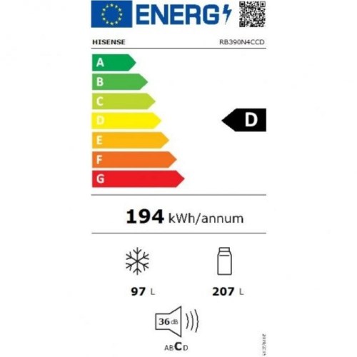 Køle-fryseskab Hisense RB390N4CCD - stål, 186 × 60 cm
