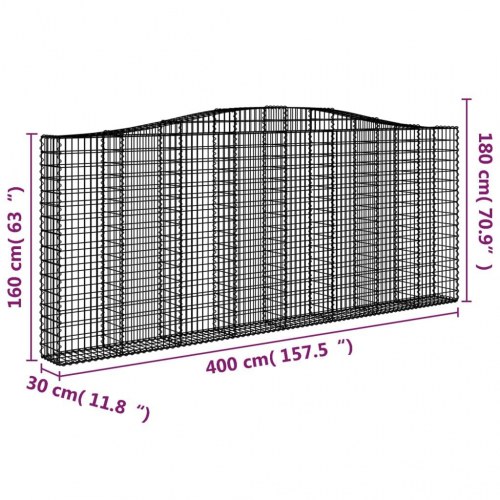 Buede gabionkurve 6 stk. 400x30x160/180 cm galvaniseret jern