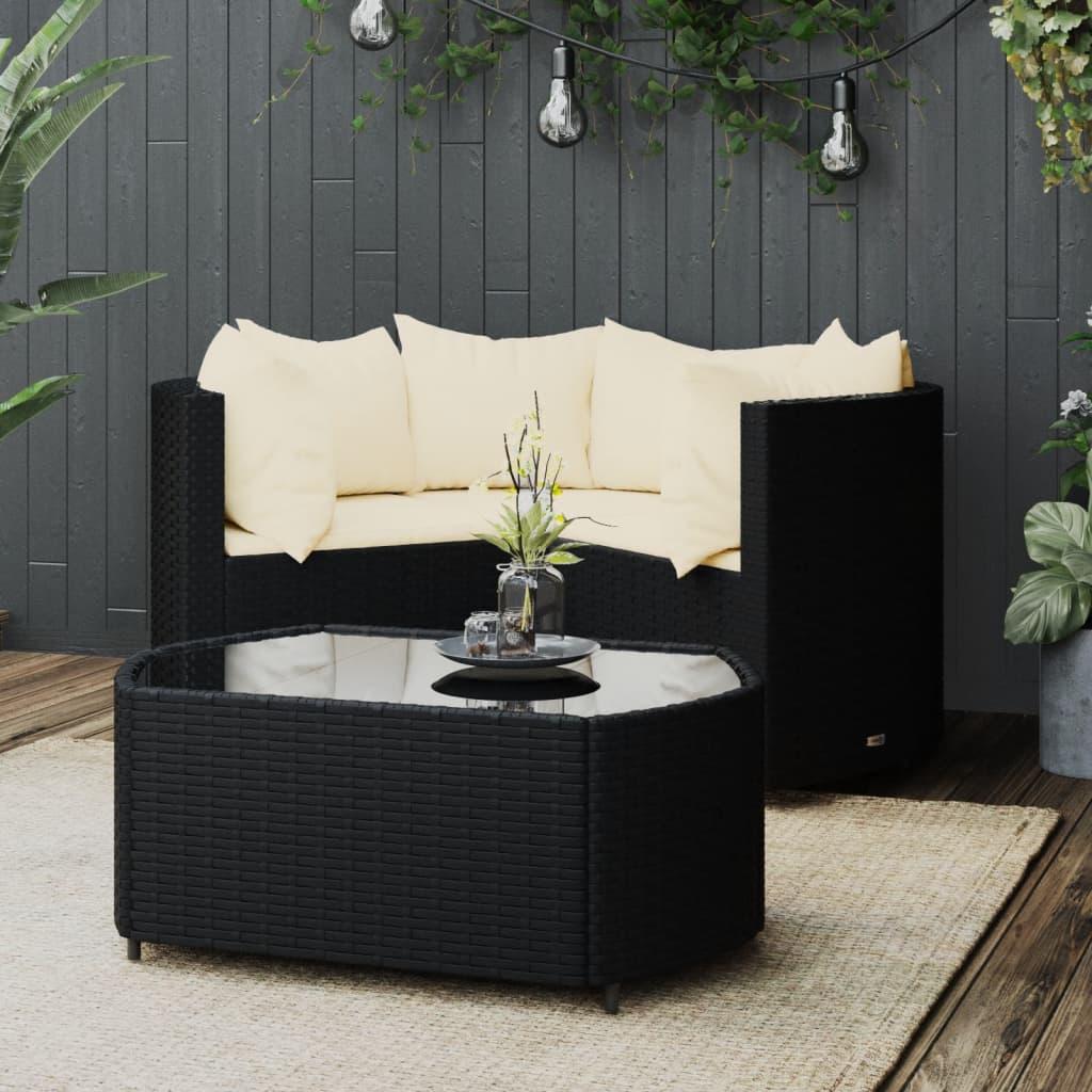Loungesæt til haven i polyrattan - 4 dele med hynder, sort