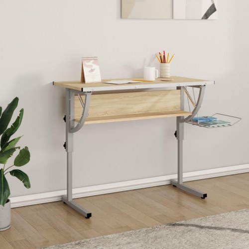 Justerbart skrivebord 110×53×58-87 cm - konstrueret træ/stål, sonoma-eg/grå