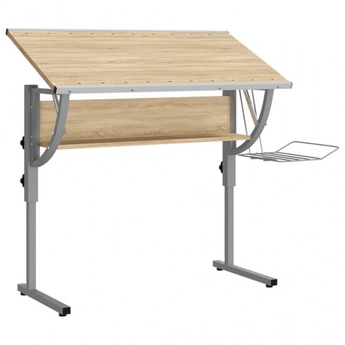 Justerbart skrivebord 110×53×58-87 cm - konstrueret træ/stål, sonoma-eg/grå