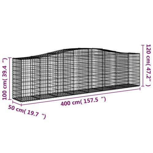 Buede gabionkurve - 5 stk. 400 × 50 × 100/120 cm i galvaniseret jern