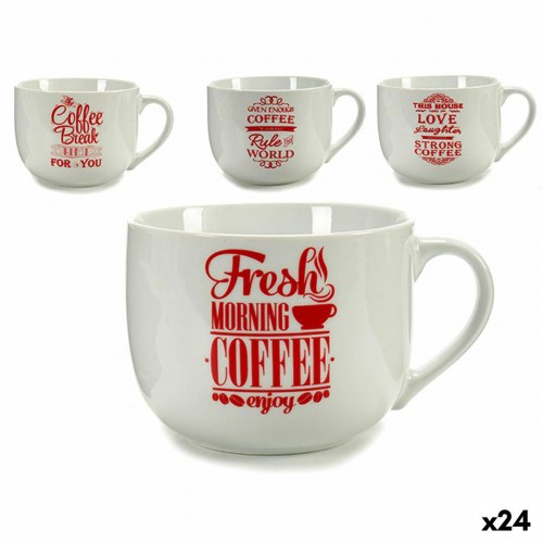 Kaffekop i porcelæn - rød/hvid, 500 ml (24 stk.)