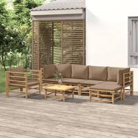 Loungesæt til haven 7 dele med gråbrune hynder bambus