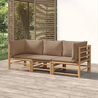 Loungesæt til haven 3 dele med gråbrune hynder bambus