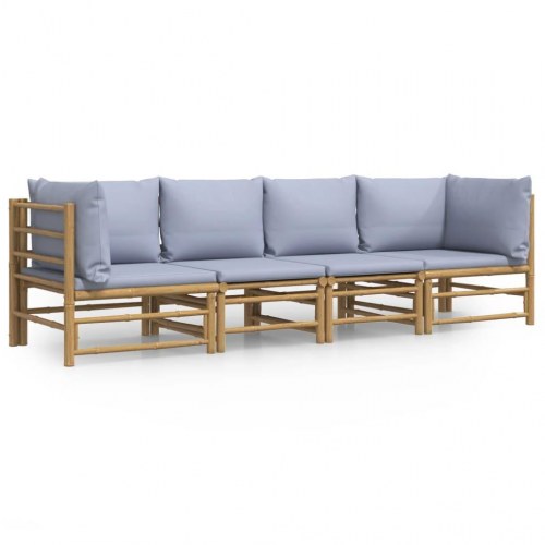 Loungesæt til haven 4 dele med lysegrå hynder bambus