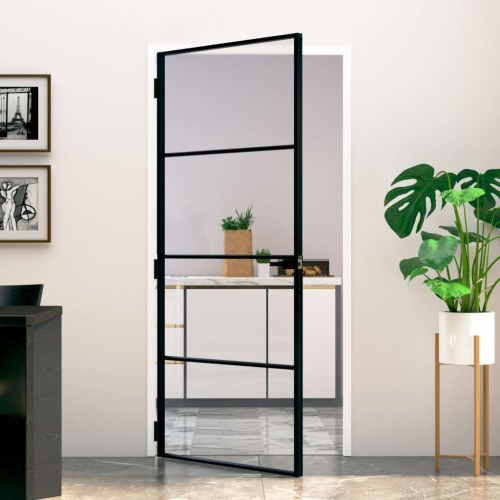 Glasdør 93 × 201,5 cm - hærdet glas og sort aluminium