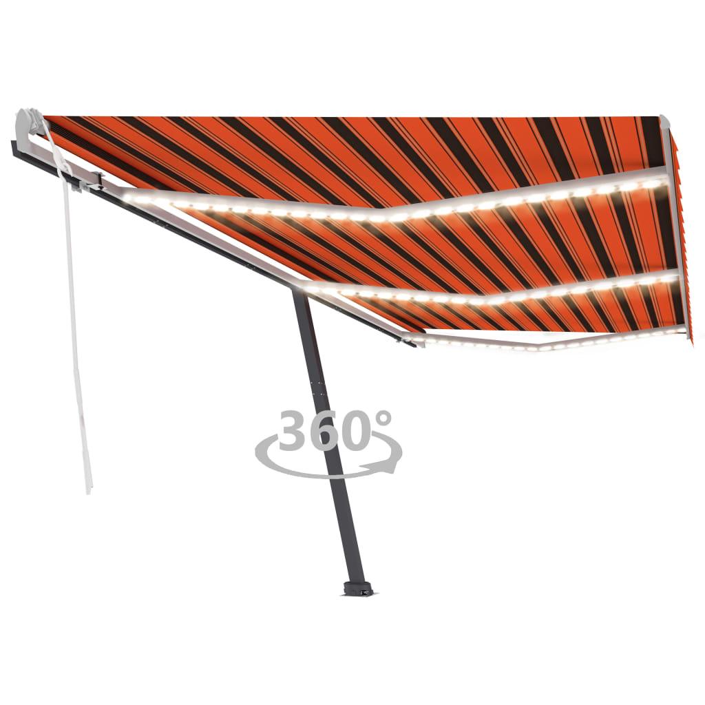 Markise m. LED-lys 600x350 cm manuel betjening orange og brun