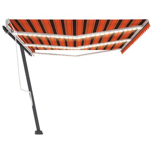 Markise m. LED-lys 600x350 cm manuel betjening orange og brun
