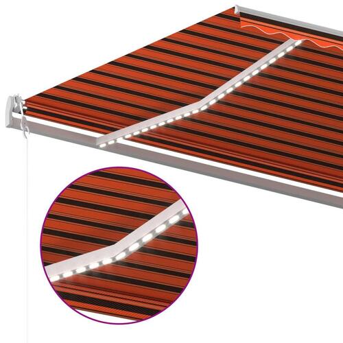 Markise m. LED-lys 600x350 cm manuel betjening orange og brun