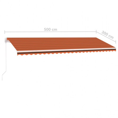 Markise m. LED-lys 500x300 cm manuel betjening orange og brun