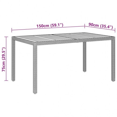 Havebord 150x90x75 cm akacietræ og polyrattan grå
